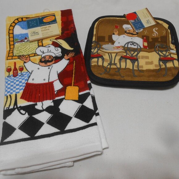 HOME COLLECTION NEW LOT "FAT ITALIAN CHEF DESIGN" KITCHEN TOWEL & POT HOLDERS 🎁 - Picture 6 of 9